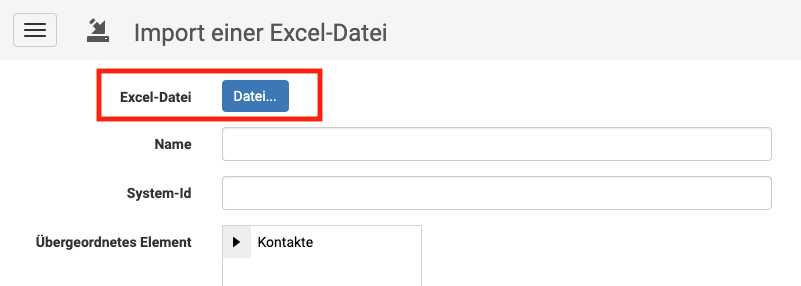 Data import: Upload Excel file